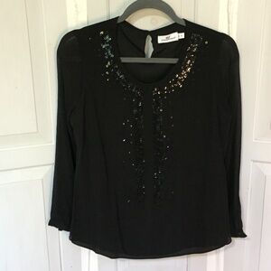 Vineyard Vines Black Beaded Silk Blouse